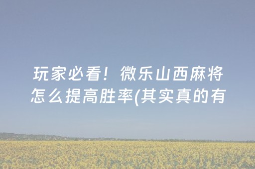 玩家必看！微乐山西麻将怎么提高胜率(其实真的有挂)