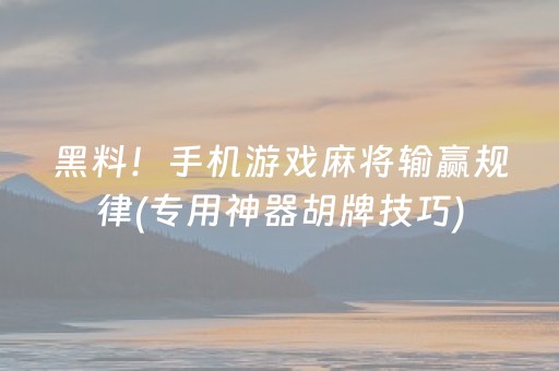 黑料！手机游戏麻将输赢规律(专用神器胡牌技巧)