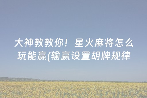 大神教教你！星火麻将怎么玩能赢(输赢设置胡牌规律)