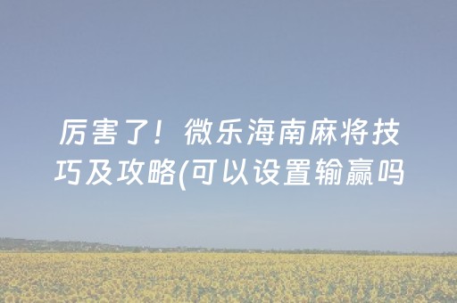 厉害了！微乐海南麻将技巧及攻略(可以设置输赢吗)