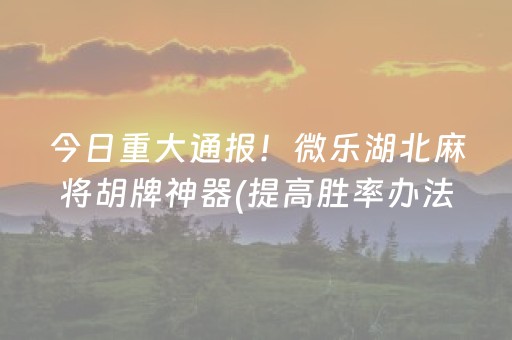 今日重大通报！微乐湖北麻将胡牌神器(提高胜率办法)