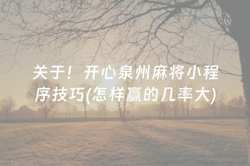 关于！开心泉州麻将小程序技巧(怎样赢的几率大)