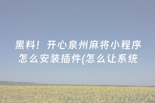 黑料！开心泉州麻将小程序怎么安装插件(怎么让系统给你发好牌)