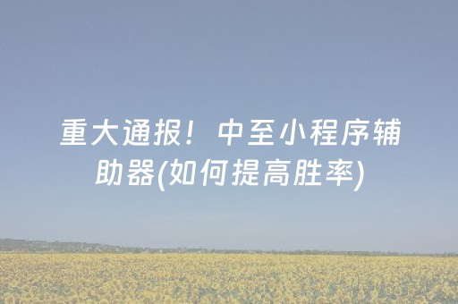 重大通报！中至小程序辅助器(如何提高胜率)