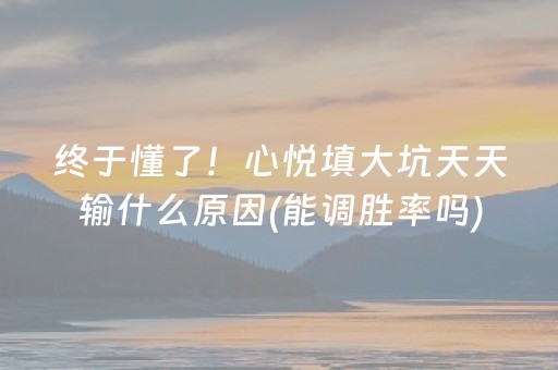 终于懂了！心悦填大坑天天输什么原因(能调胜率吗)