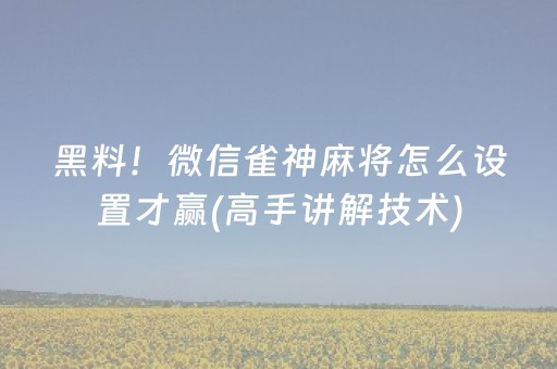 黑料！微信雀神麻将怎么设置才赢(高手讲解技术)