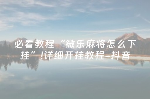 必看教程“微乐麻将怎么下挂”!详细开挂教程-抖音