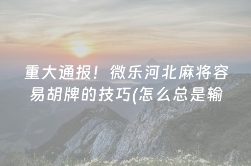 重大通报！微乐河北麻将容易胡牌的技巧(怎么总是输)