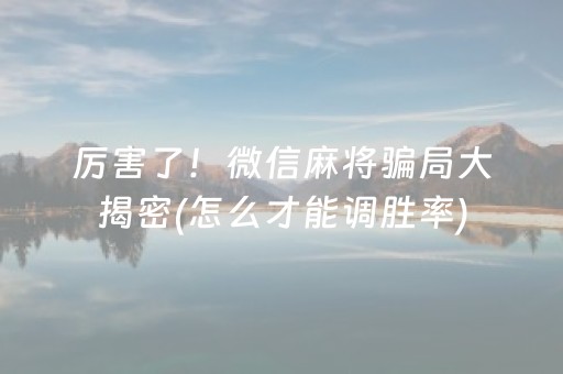 厉害了！微信麻将骗局大揭密(怎么才能调胜率)