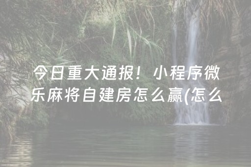今日重大通报！小程序微乐麻将自建房怎么赢(怎么打才会赢)