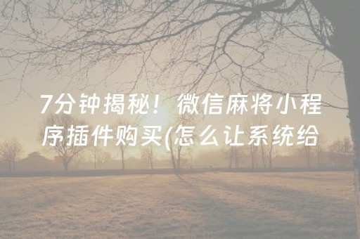 7分钟揭秘！微信麻将小程序插件购买(怎么让系统给你发好牌)