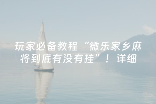 玩家必备教程“微乐家乡麻将到底有没有挂”！详细开挂教程（确实真的有挂)-抖音