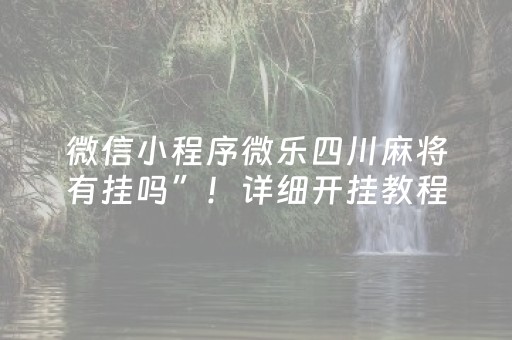 微信小程序微乐四川麻将有挂吗”！详细开挂教程（确实真的有挂)-抖音