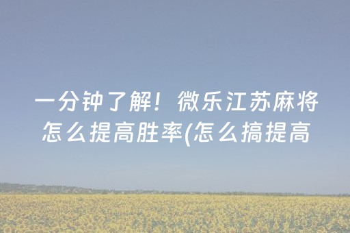 一分钟了解！微乐江苏麻将怎么提高胜率(怎么搞提高胜率)