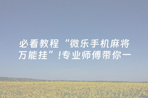 必看教程“微乐手机麻将万能挂”!专业师傅带你一起了解（详细教程）-抖音