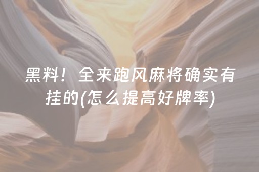 黑料！全来跑风麻将确实有挂的(怎么提高好牌率)