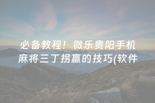 必备教程！微乐贵阳手机麻将三丁拐赢的技巧(软件怎么打赢)