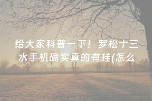 给大家科普一下！罗松十三水手机确实真的有挂(怎么能调好牌)