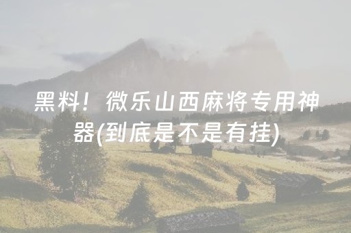 黑料！微乐山西麻将专用神器(到底是不是有挂)