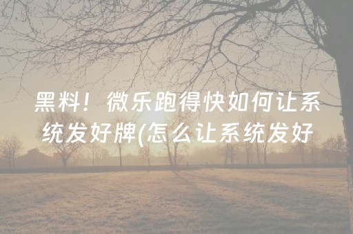 黑料！微乐跑得快如何让系统发好牌(怎么让系统发好牌)