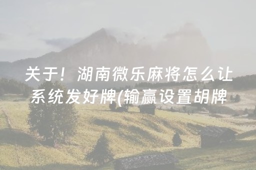 关于！湖南微乐麻将怎么让系统发好牌(输赢设置胡牌规律)