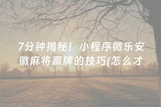 7分钟揭秘！小程序微乐安徽麻将赢牌的技巧(怎么才能常赢)
