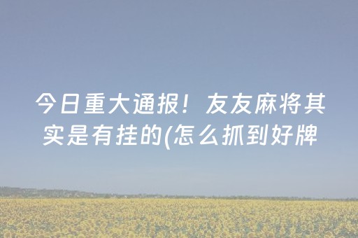 今日重大通报！友友麻将其实是有挂的(怎么抓到好牌)