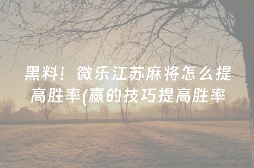 黑料！微乐江苏麻将怎么提高胜率(赢的技巧提高胜率)