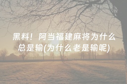 黑料！阿当福建麻将为什么总是输(为什么老是输呢)