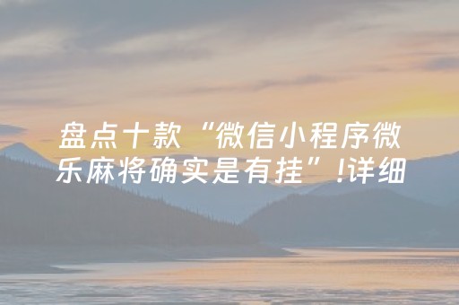 盘点十款“微信小程序微乐麻将确实是有挂”!详细开挂教程-抖音