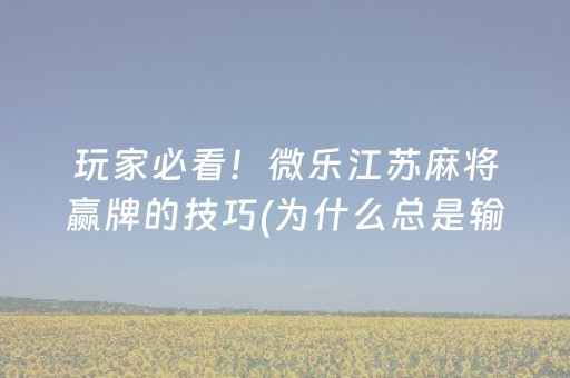 玩家必看！微乐江苏麻将赢牌的技巧(为什么总是输)