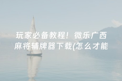 玩家必备教程！微乐广西麻将辅牌器下载(怎么才能起到好牌)