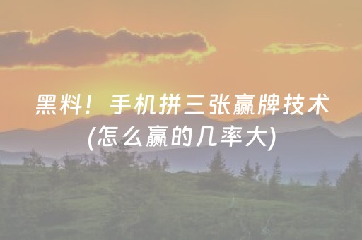 黑料！手机拼三张赢牌技术(怎么赢的几率大)