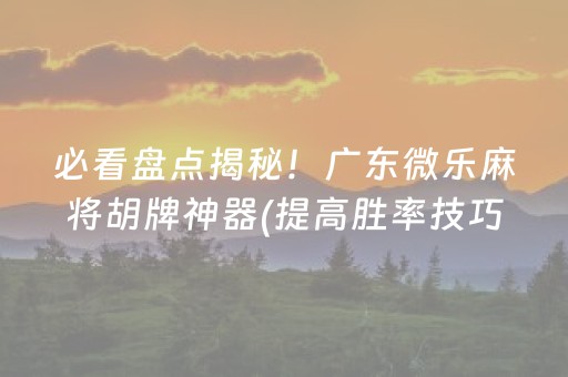 必看盘点揭秘！广东微乐麻将胡牌神器(提高胜率技巧)