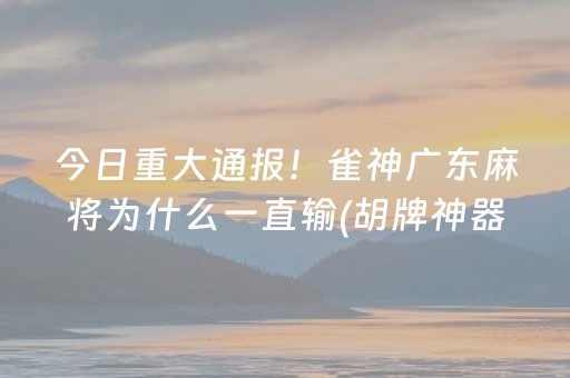今日重大通报！雀神广东麻将为什么一直输(胡牌神器有猫腻吗)