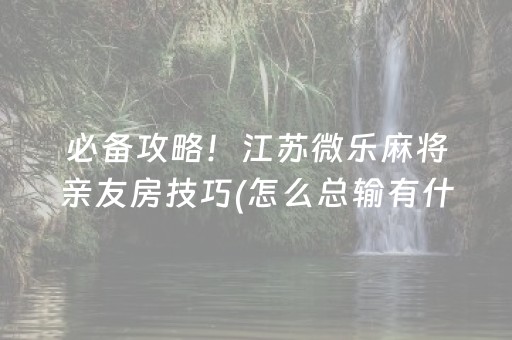 必备攻略！江苏微乐麻将亲友房技巧(怎么总输有什么猫腻)