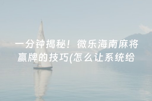 一分钟揭秘！微乐海南麻将赢牌的技巧(怎么让系统给好牌)