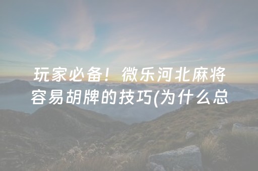 玩家必备！微乐河北麻将容易胡牌的技巧(为什么总是输)