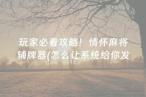 玩家必看攻略！情怀麻将辅牌器(怎么让系统给你发好牌)