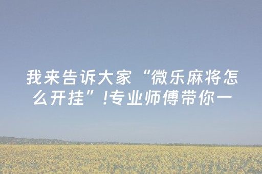 我来告诉大家“微乐麻将怎么开挂”!专业师傅带你一起了解（详细教程）-抖音