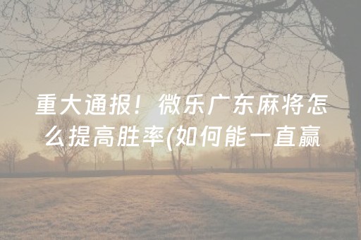 重大通报！微乐广东麻将怎么提高胜率(如何能一直赢)