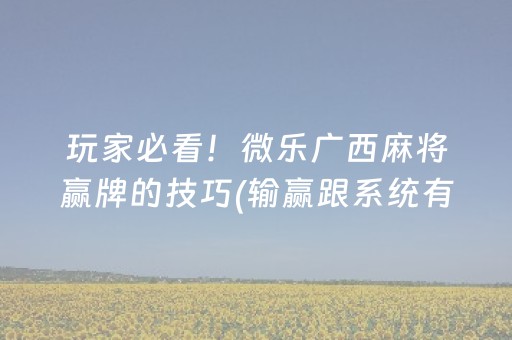 玩家必看！微乐广西麻将赢牌的技巧(输赢跟系统有关系吗)