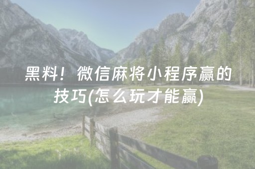黑料！微信麻将小程序赢的技巧(怎么玩才能赢)