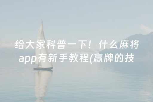 给大家科普一下！什么麻将app有新手教程(赢牌的技巧)