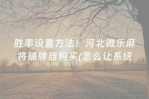 胜率设置方法！河北微乐麻将铺牌器购买(怎么让系统给你发好牌)
