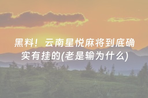 黑料！云南星悦麻将到底确实有挂的(老是输为什么)