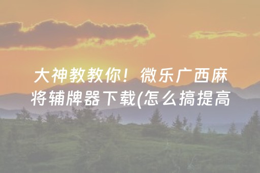 大神教教你！微乐广西麻将辅牌器下载(怎么搞提高胜率)