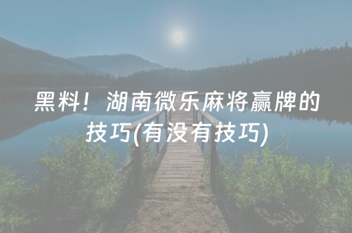 黑料！湖南微乐麻将赢牌的技巧(有没有技巧)