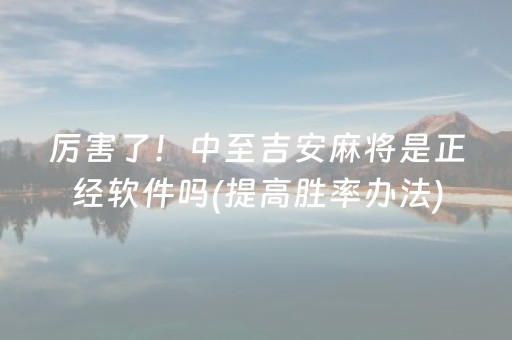 厉害了！中至吉安麻将是正经软件吗(提高胜率办法)