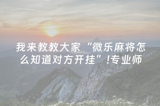 我来教教大家“微乐麻将怎么知道对方开挂”!专业师傅带你一起了解（详细教程）-抖音